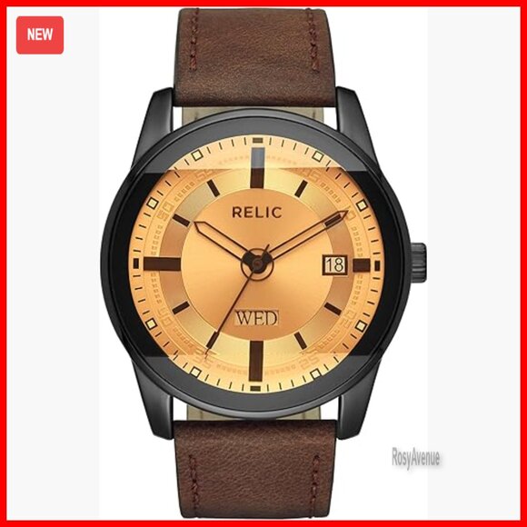 Men's Quartz Watch with Leather Strap 51mm Case Water Resistant